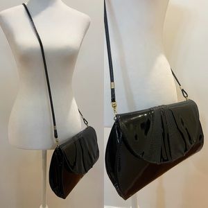 Vintage 80s Bag Bazaar Black Vegan Patent Leather Crossbody/Clutch